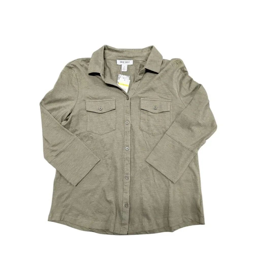 NWT Nine West Ashten Grape Leaf 3/4 Sleeve Button-Down Women's Shirt M